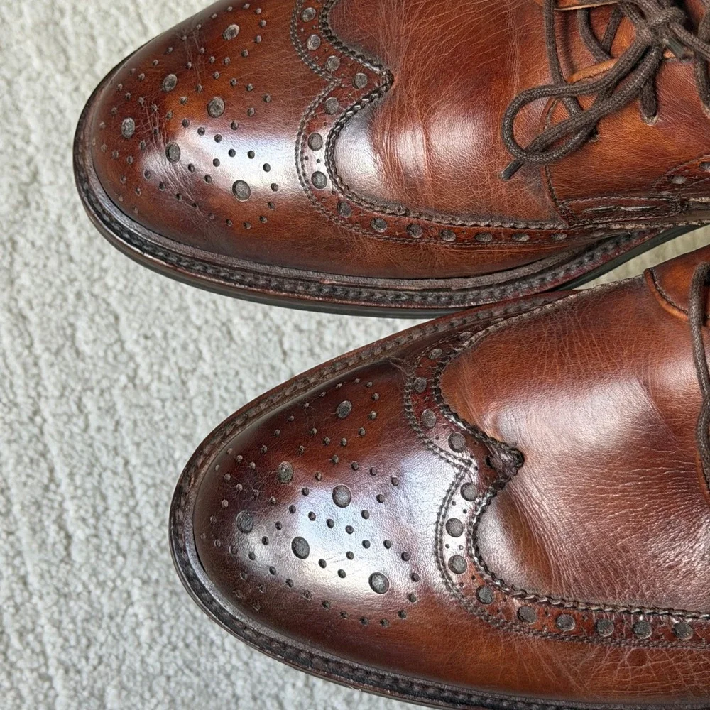 Magnanni Mens‎ Brown Leather Wingtip Brogue Oxford Shoes Vibram Sole 10 M Cognac